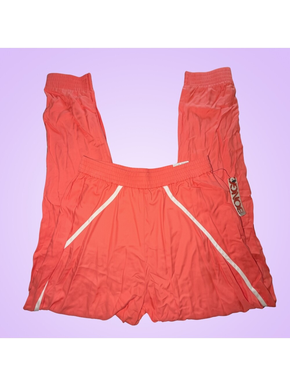 Bongo Womens Medium Coral Orange Pull On Wide Leg Pants White Stripe NWT